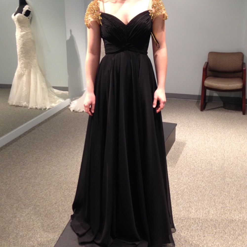 Elegant Black Formal Dress with Gold Details